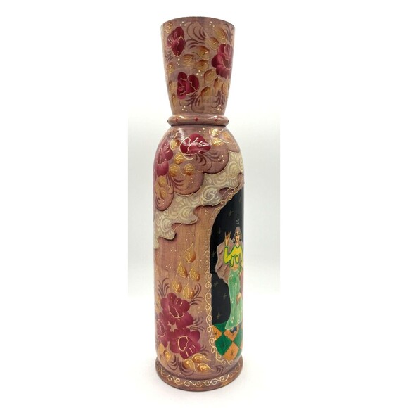 Vintage Matryoshka Russian Hand Painted Doll Vodka Wood Bottle Holder Artisan - Picture 4 of 16